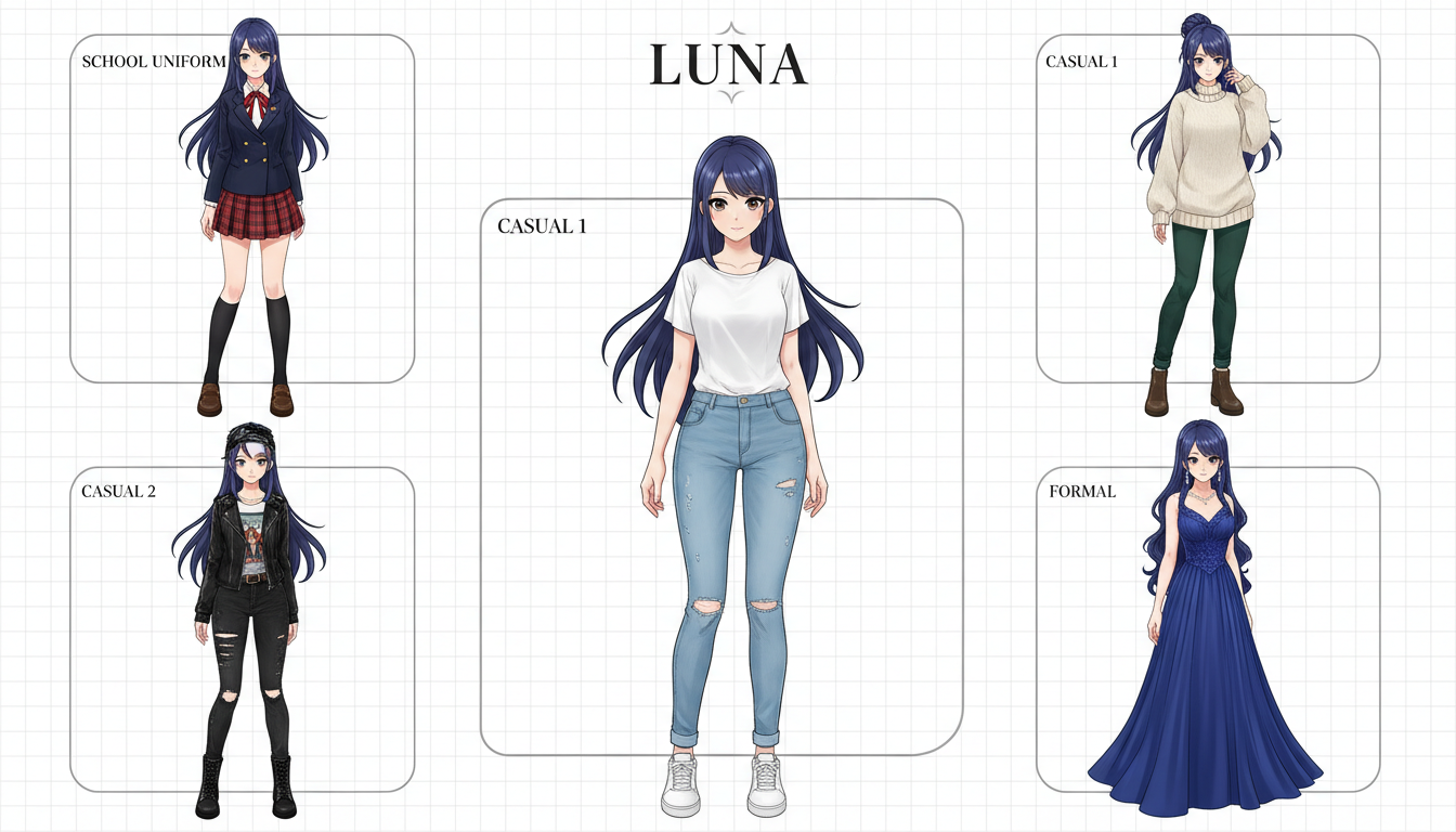 VNCCS character sheet with multiple clothing sets