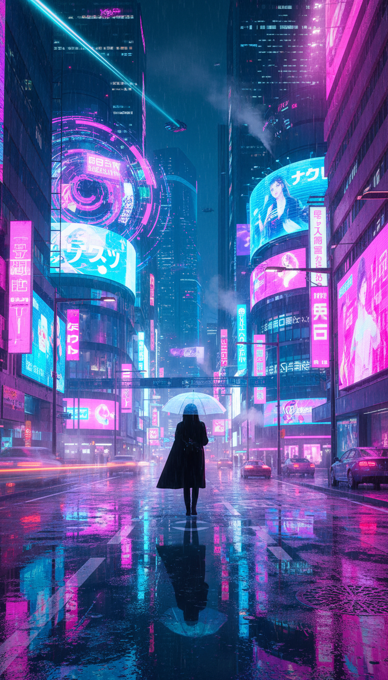 Cyberpunk neon city street