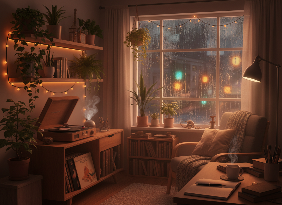 Lo-fi aesthetic cozy room