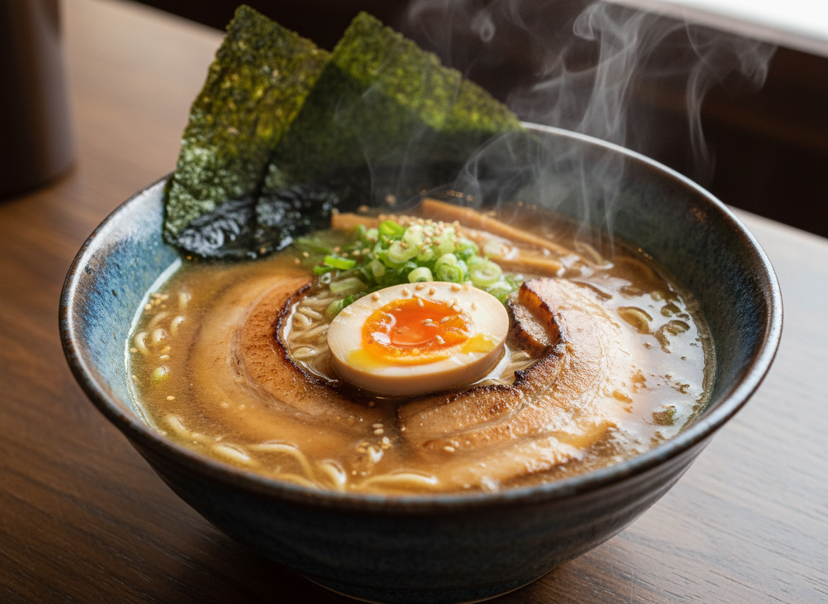 Steaming ramen bowl