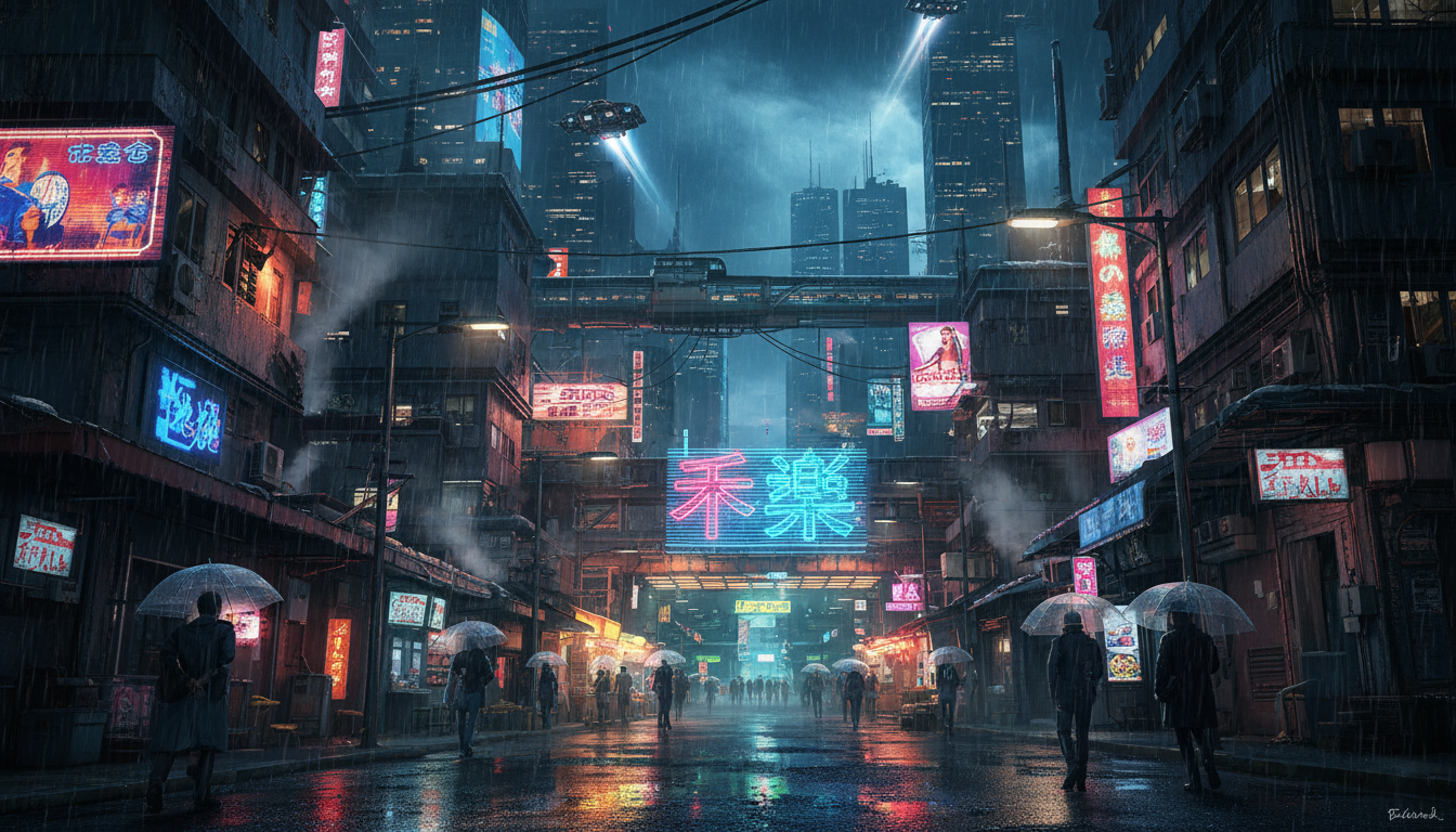 Cyberpunk city at night
