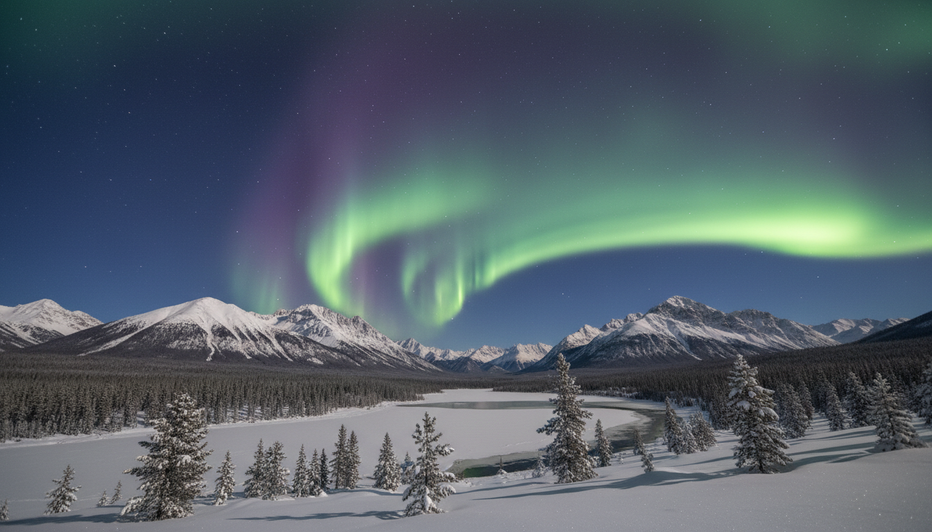 Northern lights over mountains