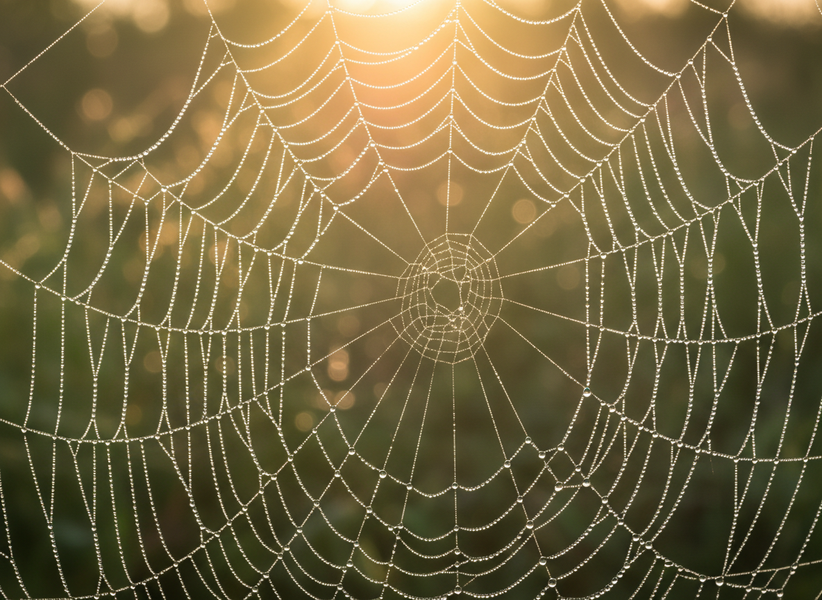 Dewdrops on spider web