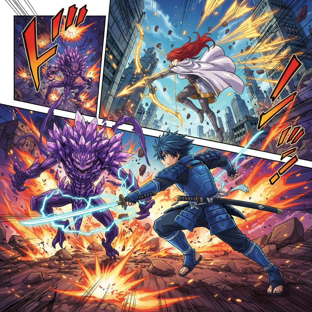 Japanese anime style animation with dynamic action