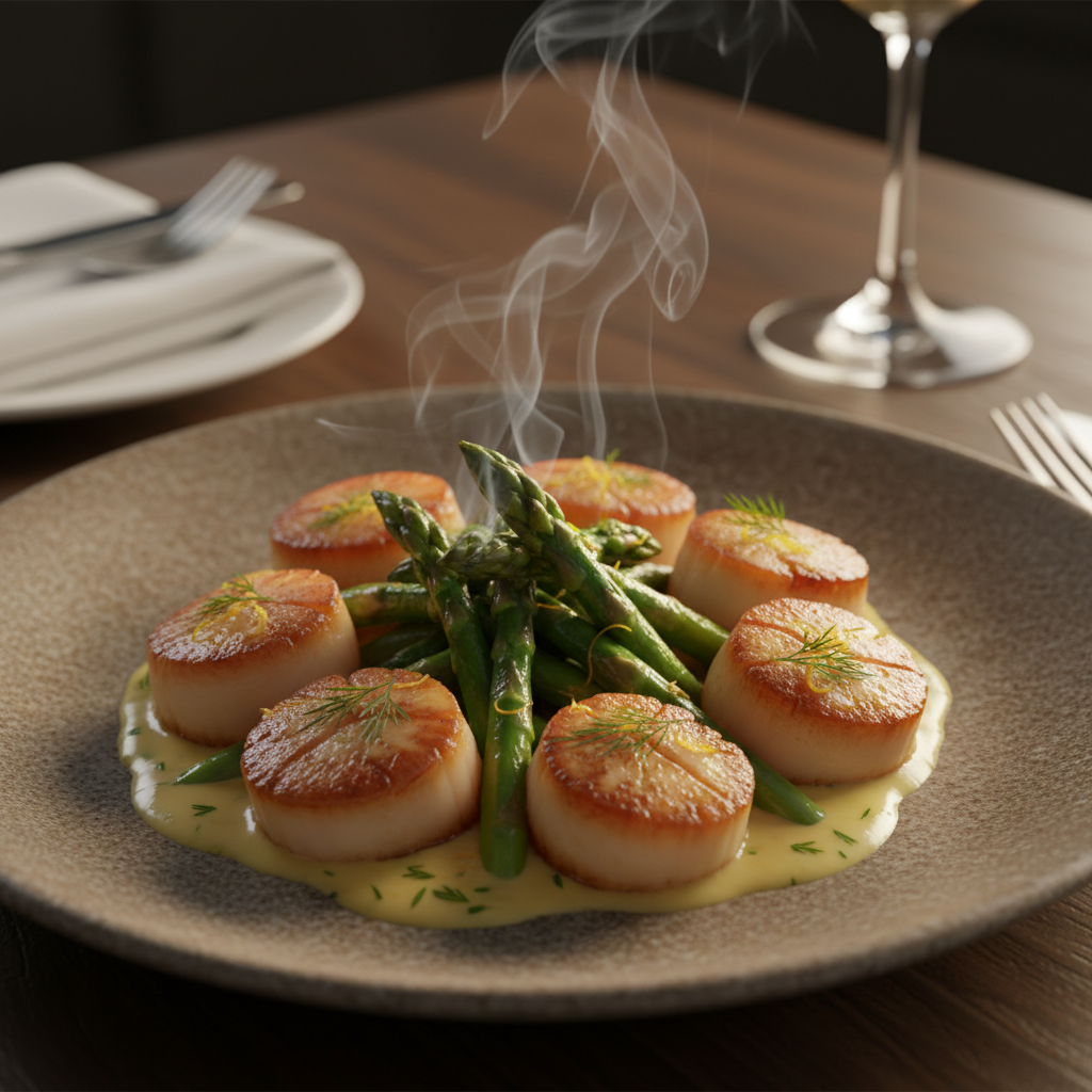 Appetizing gourmet dish with steam rising and cinematic lighting