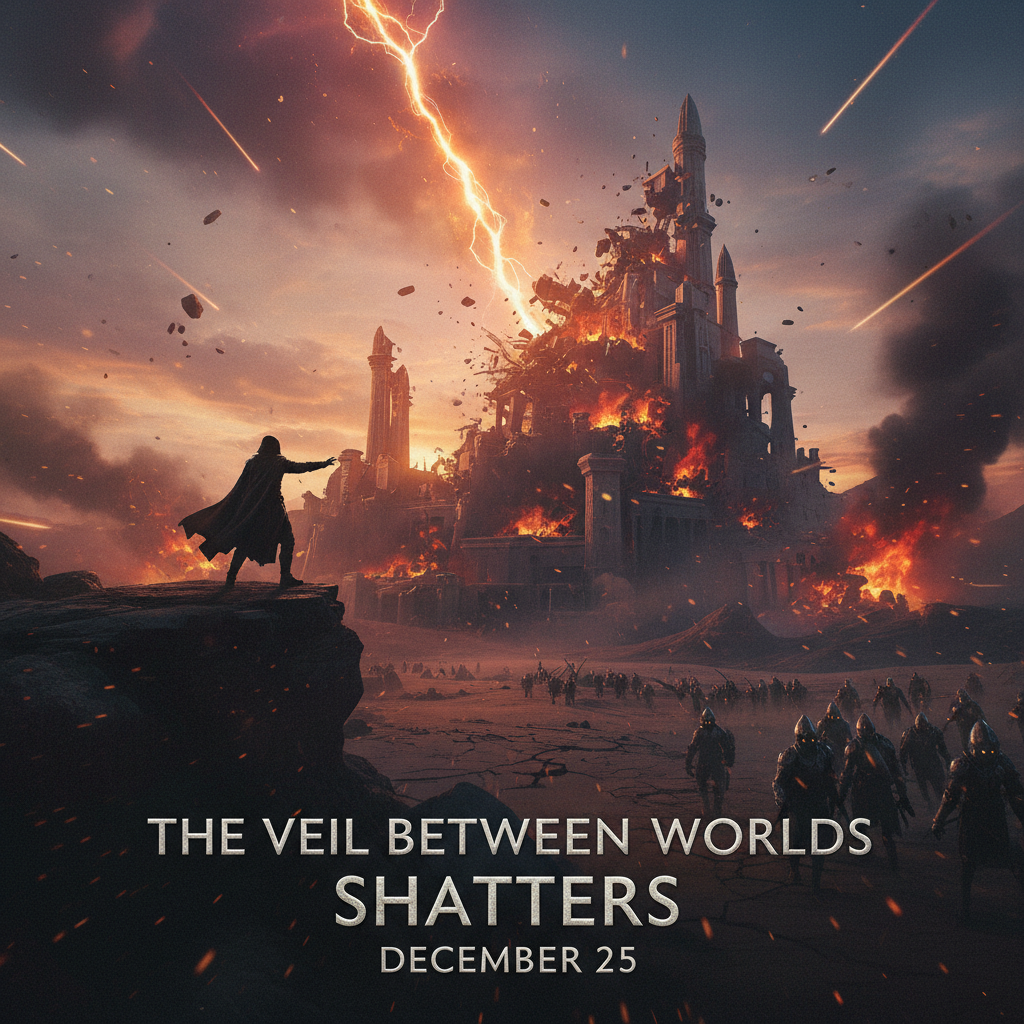 Dramatic film trailer moment with cinematic tension