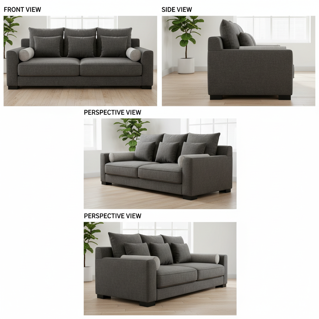 AI furniture product views from multiple angles