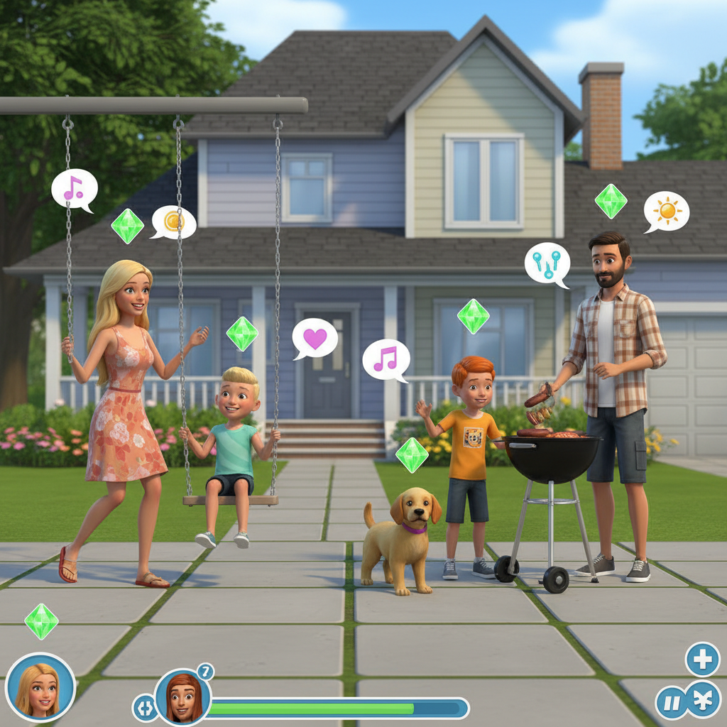 AI Sims life simulation game style