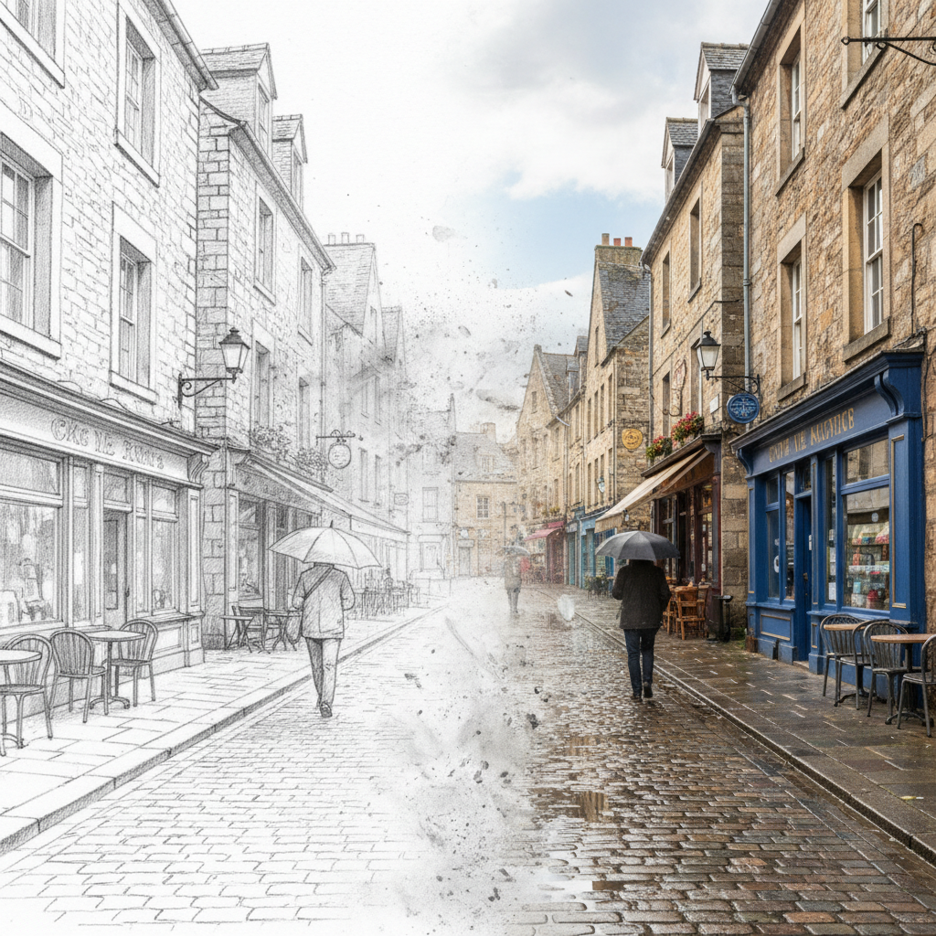 AI sketch to realistic photo transformation effect