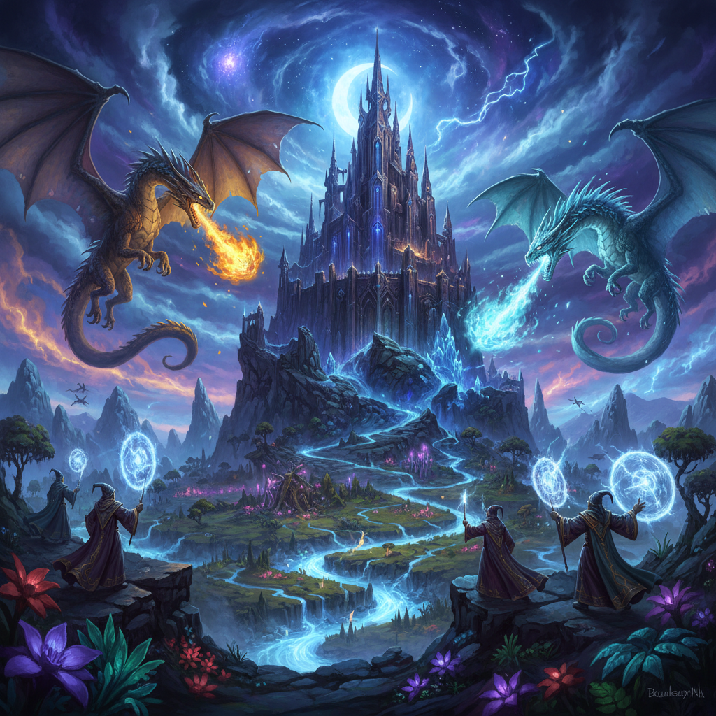 AI fantasy art dragons castles magic digital painting