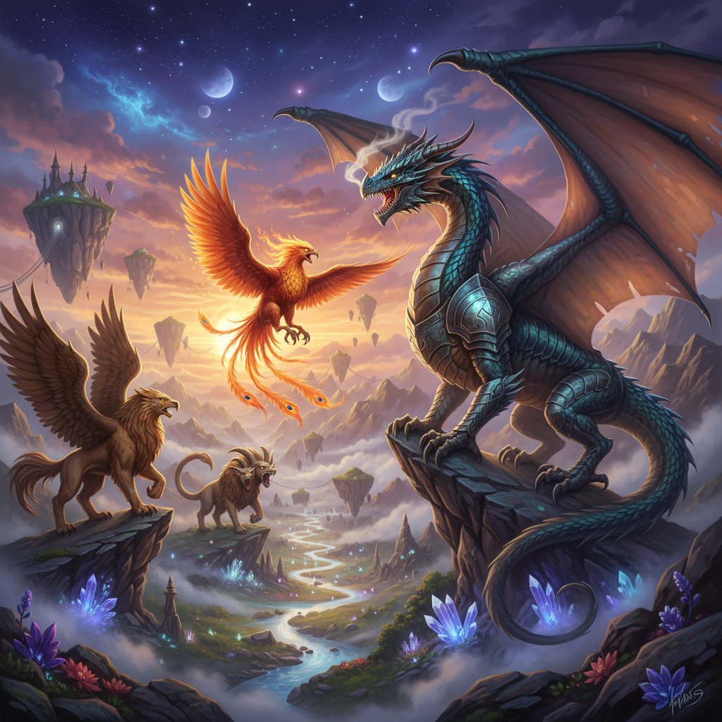 AI mythical creature fantasy beast dragon phoenix griffin