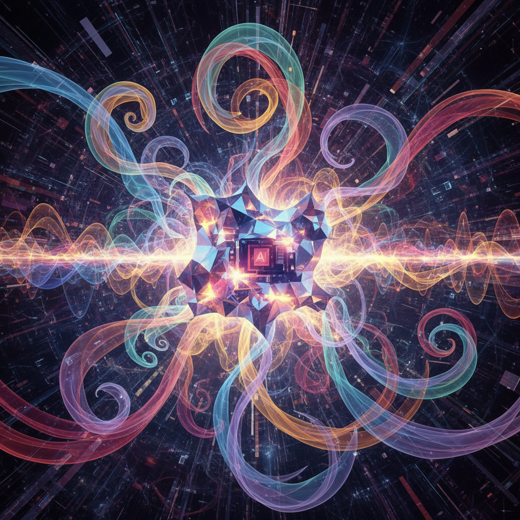 AI music generation synthesizer waveforms colorful sound visualization