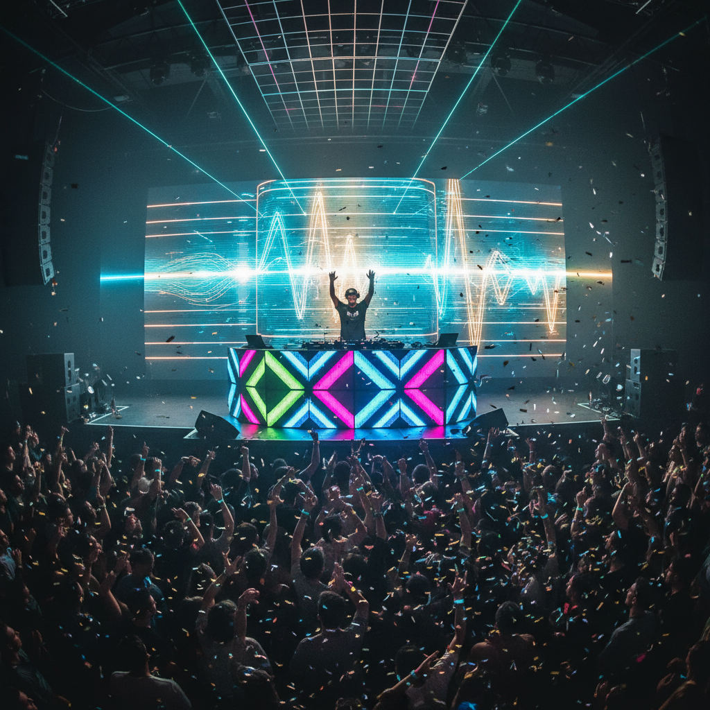 Electronic dance music EDM festival bass drops neon club