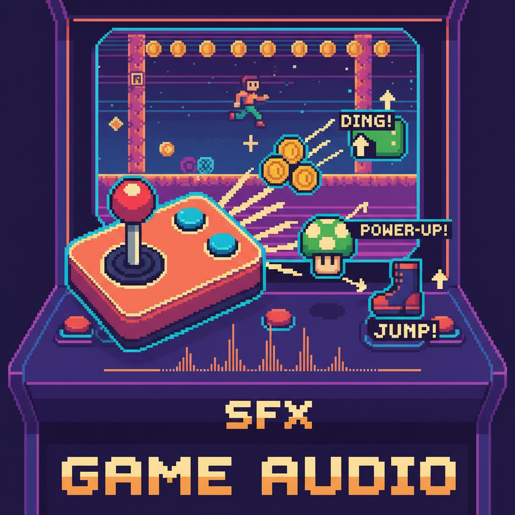 Video game sounds retro arcade pixel art SFX power-up