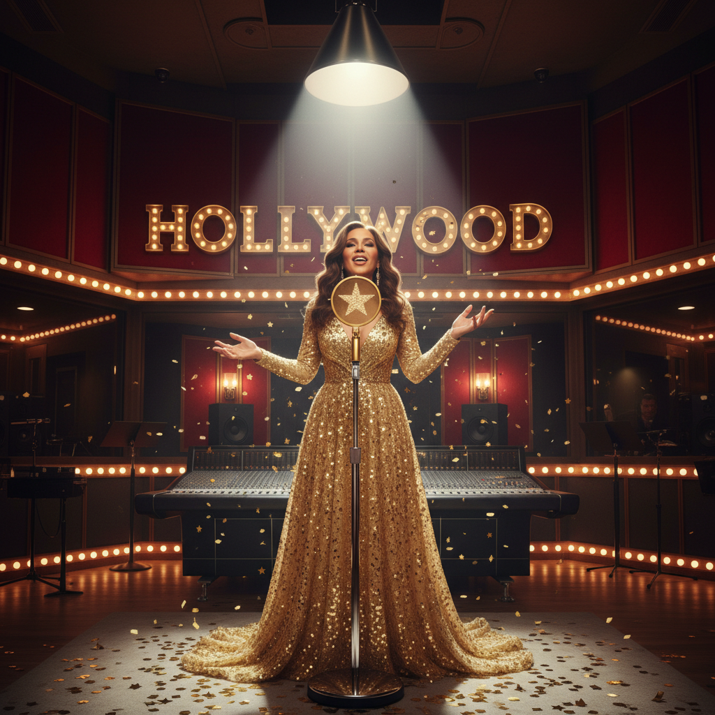 Celebrity voice microphone star spotlight Hollywood studio