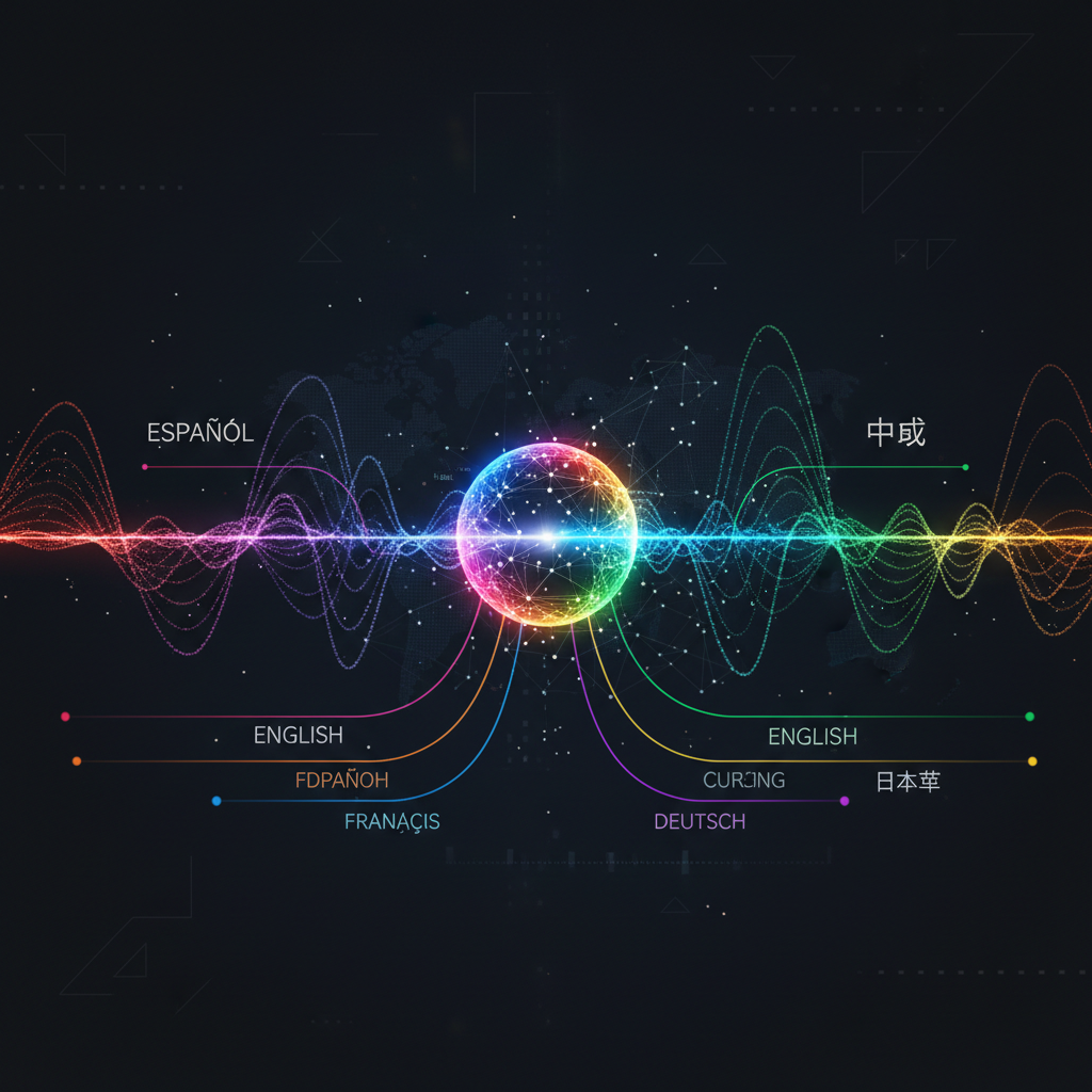 Multilingual voice AI synthesis multiple languages global communication sound waves