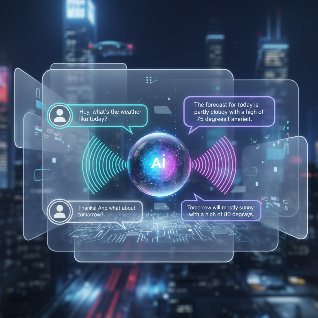 Conversational AI voice assistant natural dialogue speech bubbles interactive