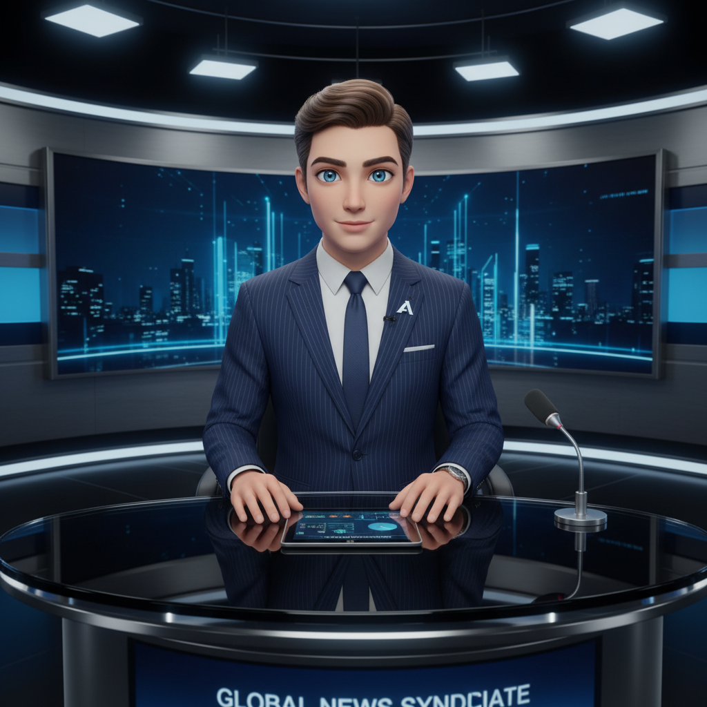AI presenter video host digital human news anchor professional studio broadcast