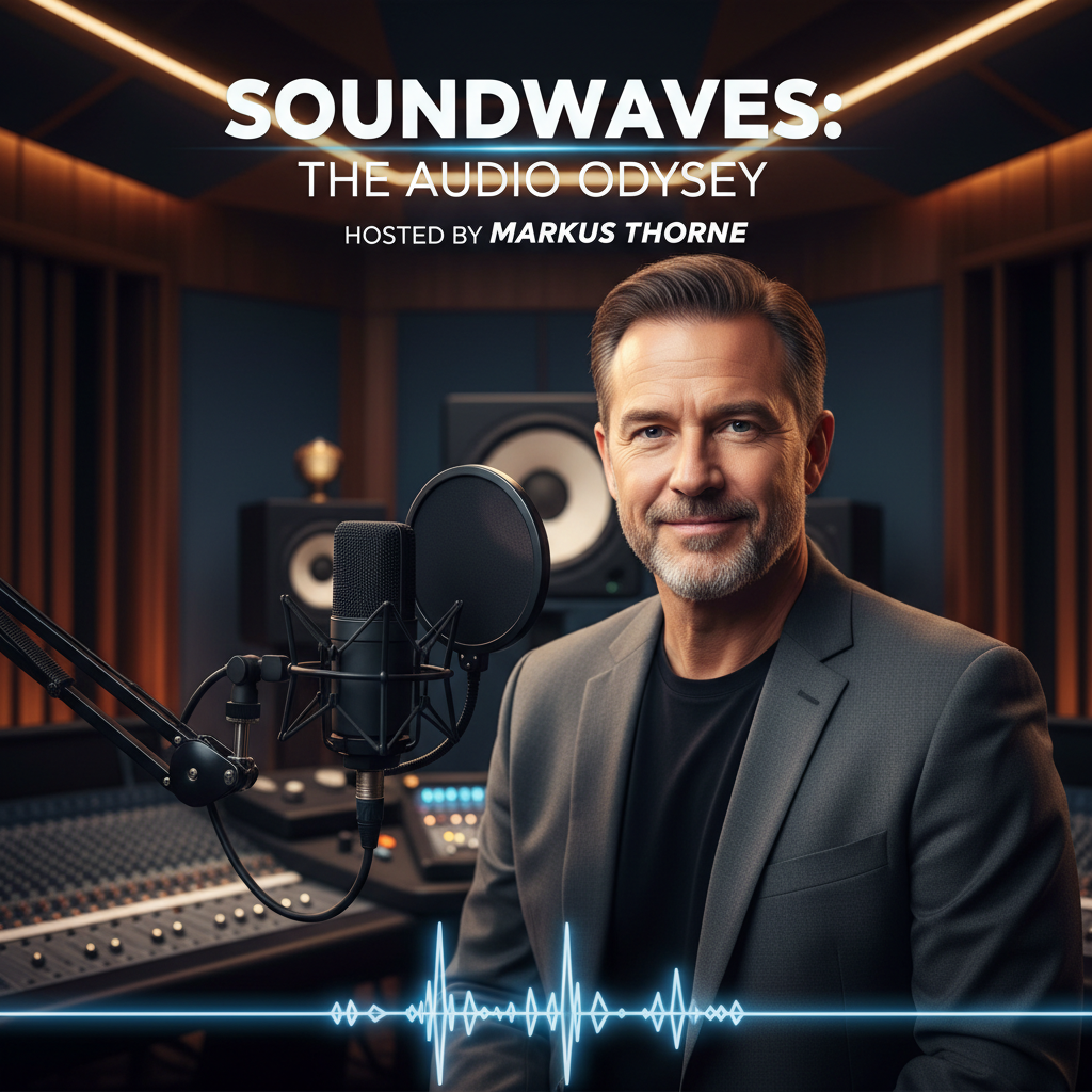 AI podcast cover art professional audio show microphone studio