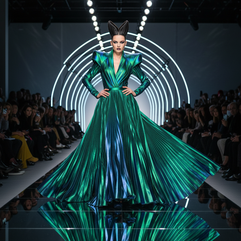 AI runway model high fashion catwalk pose editorial couture