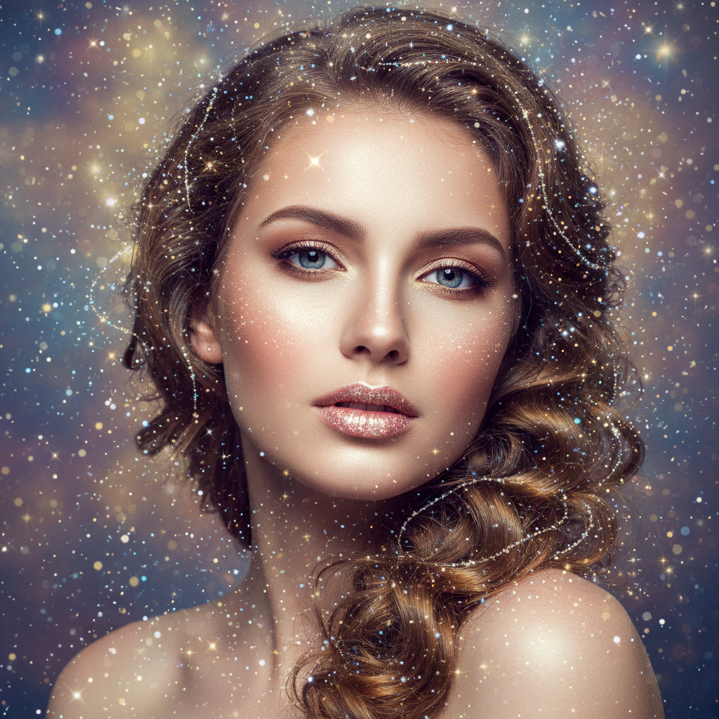 AI glitter sparkle effect glamorous beauty portrait shimmer