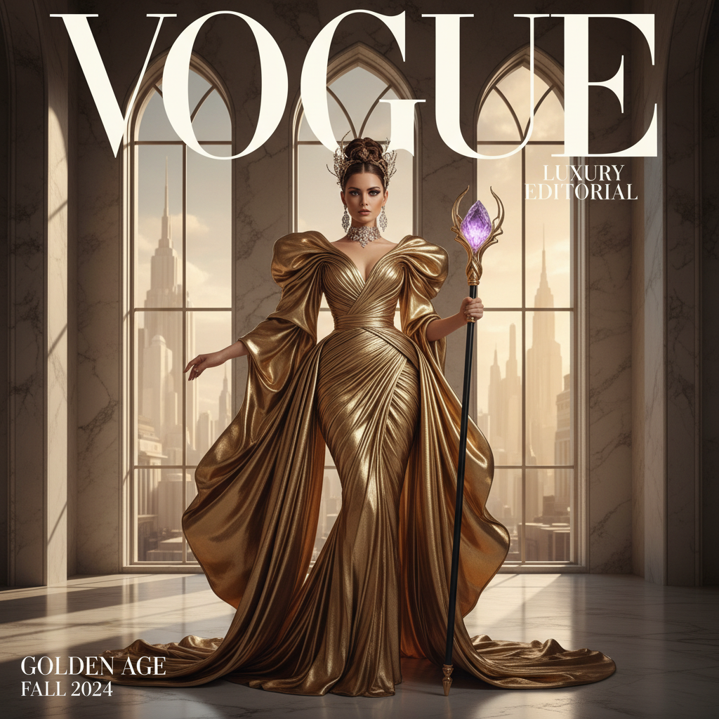 AI Vogue magazine cover editorial fashion photography luxury