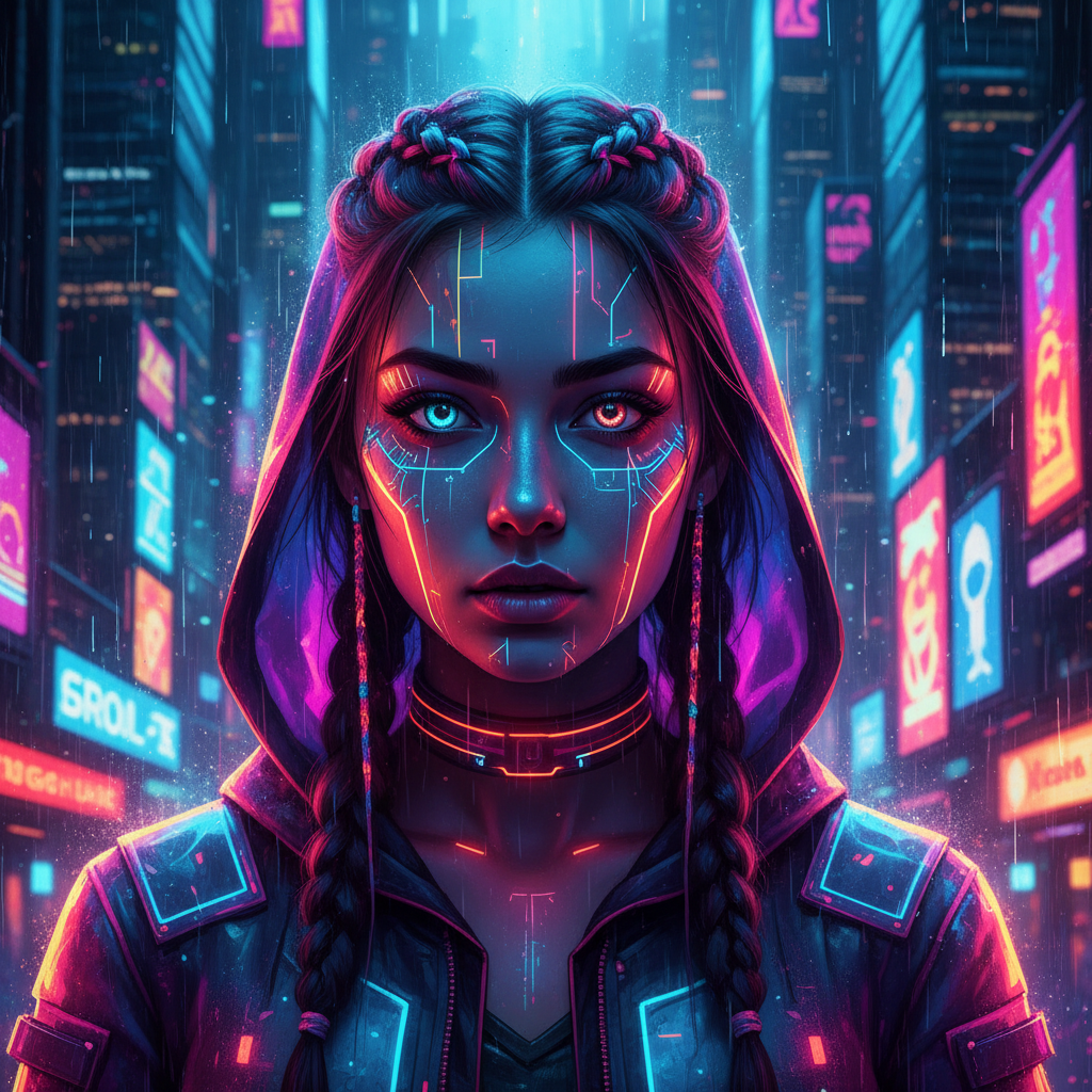 AI neon portrait colorful glow cyberpunk vibrant lighting