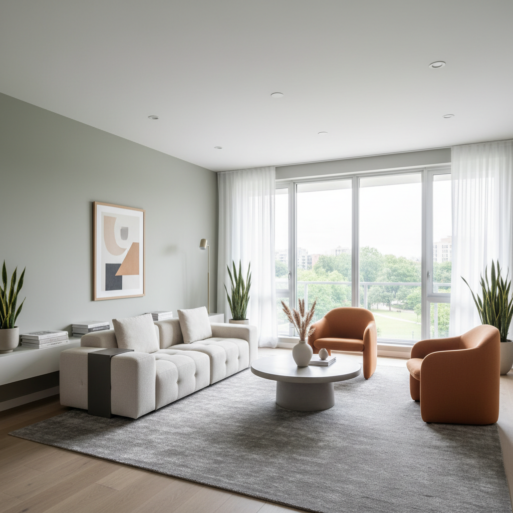 Modern interior staging contemporary furniture clean lines neutral colors