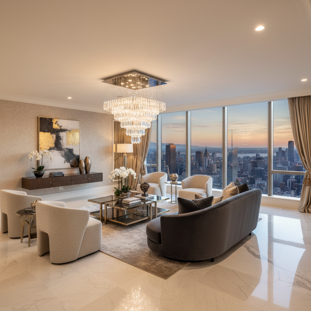 Luxury interior staging high-end penthouse marble designer furniture