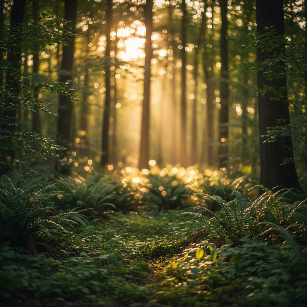 Nature background lush forest golden hour bokeh professional backdrop