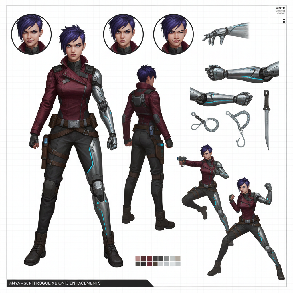 AI character sheet generator turnaround reference design multiple views expressions concept art