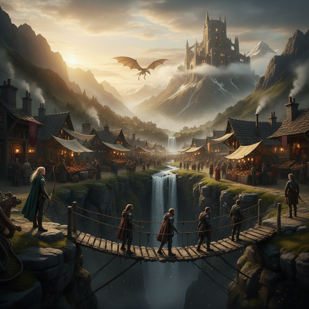 AI scene composition generator complex multi-element arrangement cinematography depth layering