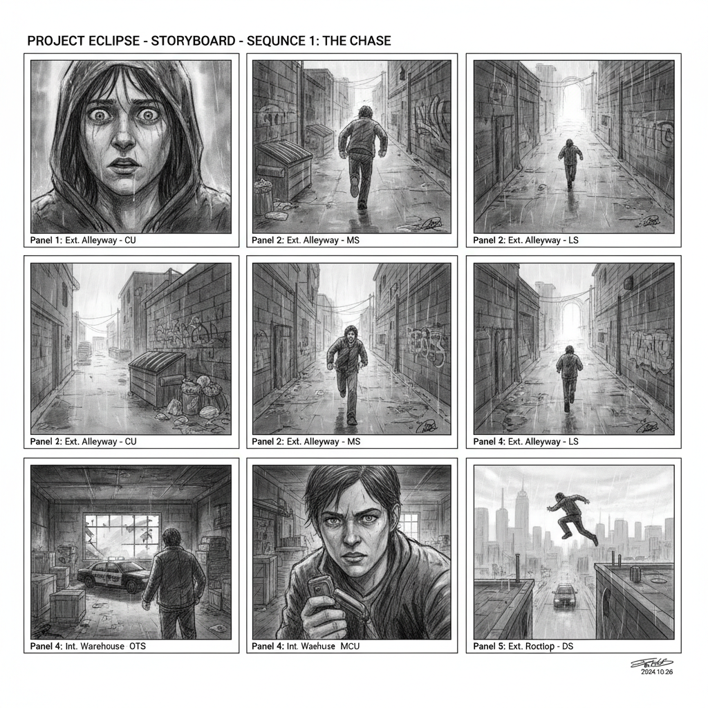 AI storyboard generator sequential visual planning film production shot camera angles