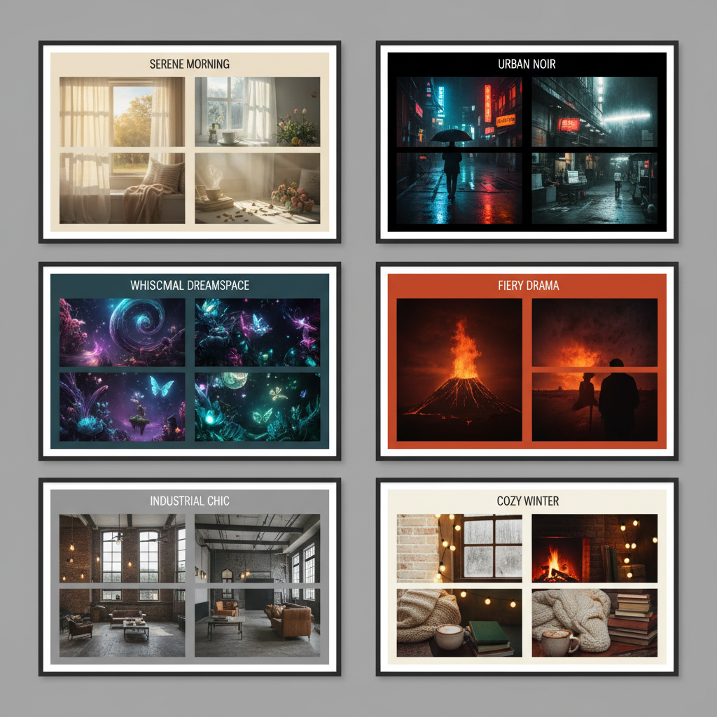 AI mood test generator atmosphere lighting variations color palette emotional tone exploration