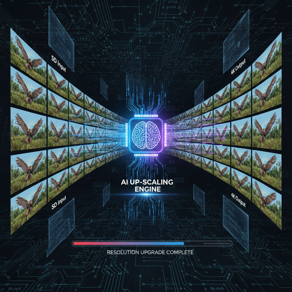 AI video upscaling SD to 4K resolution upgrade video enhancement quality improvement