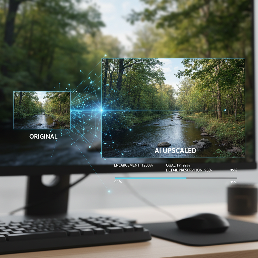 AI thumbnail upscaling small image enlargement quality preservation detail enhancement