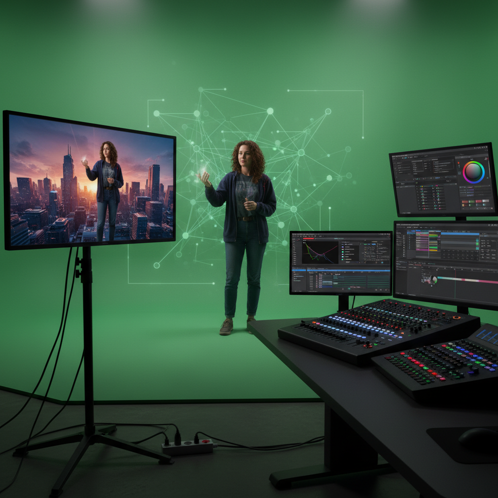 AI green screen chroma key video background removal professional compositing