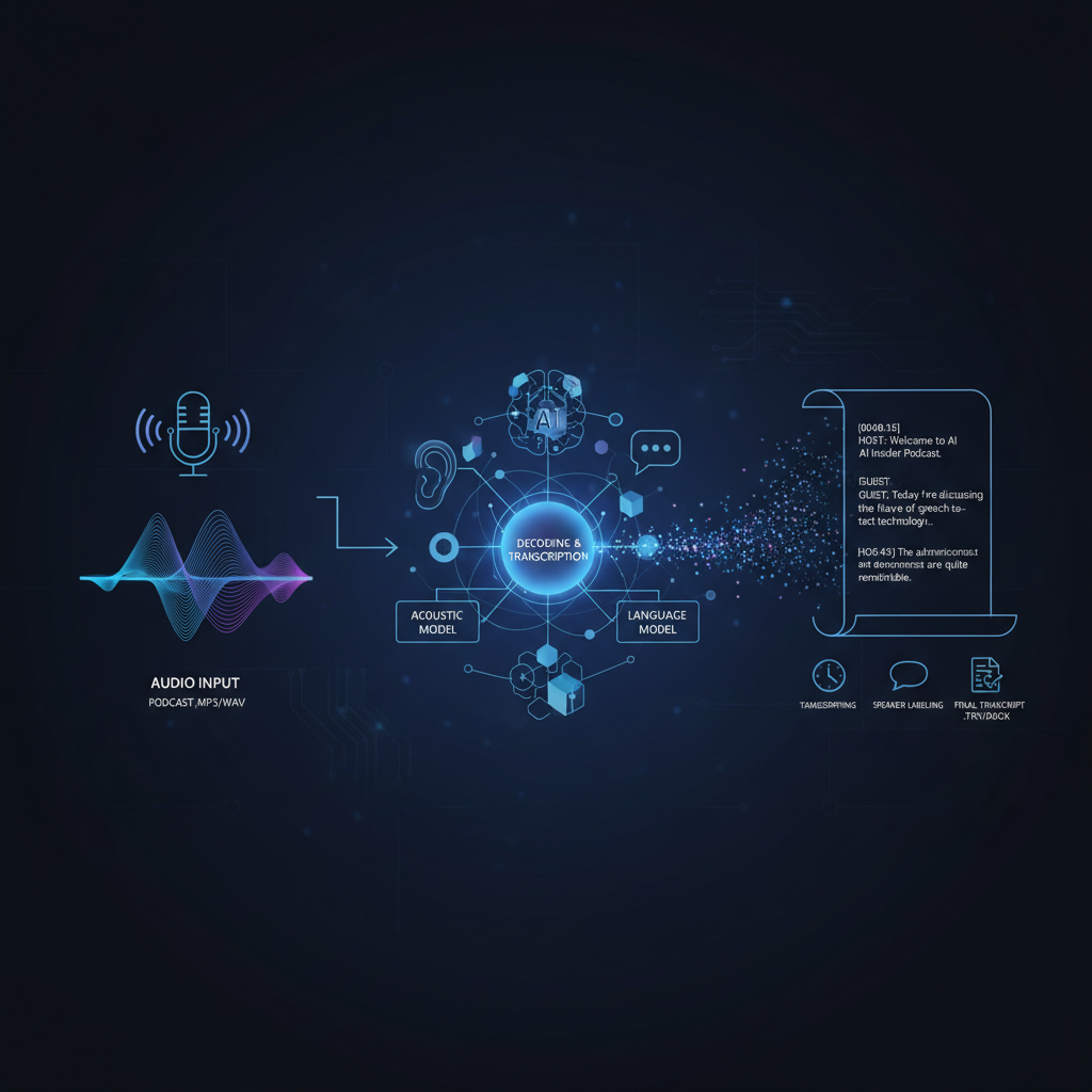 AI podcast transcription audio to text speech recognition automatic transcript