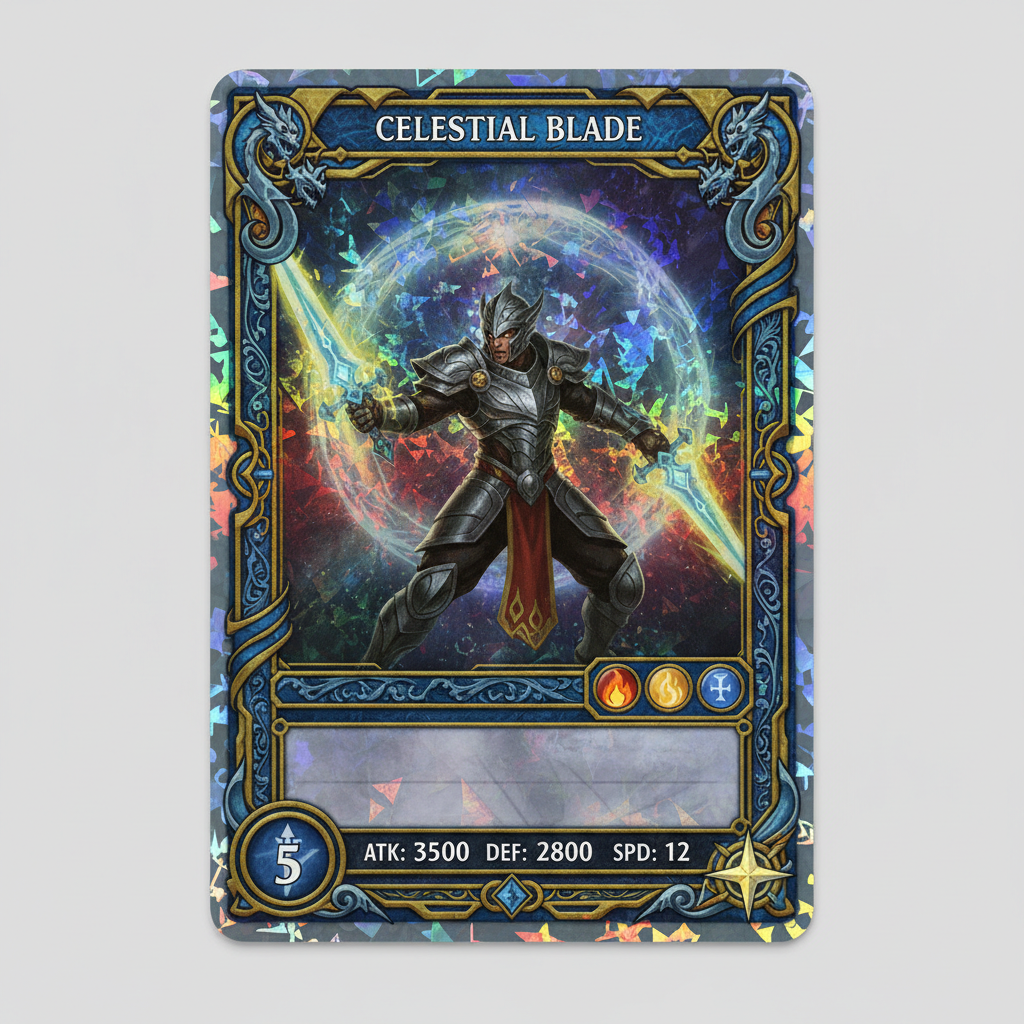 AI trading card collectible design holographic TCG gaming card art