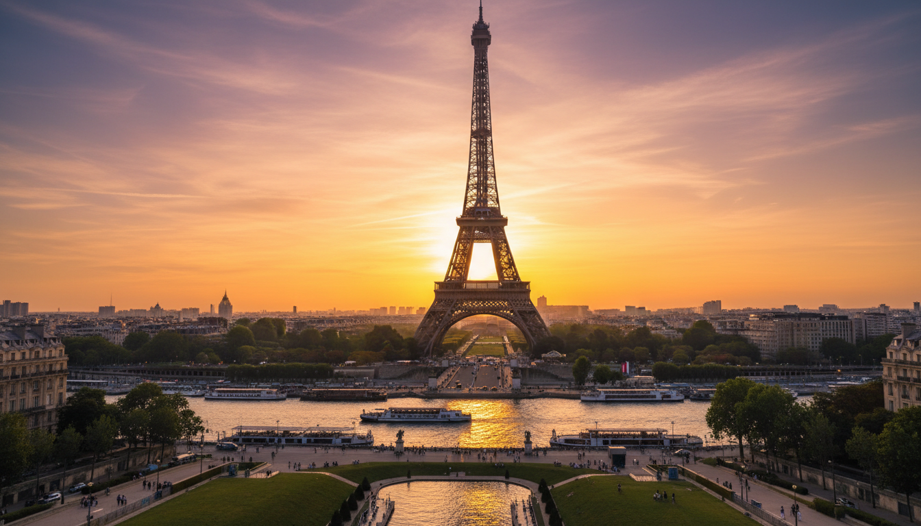 AI generated Eiffel Tower at sunset
