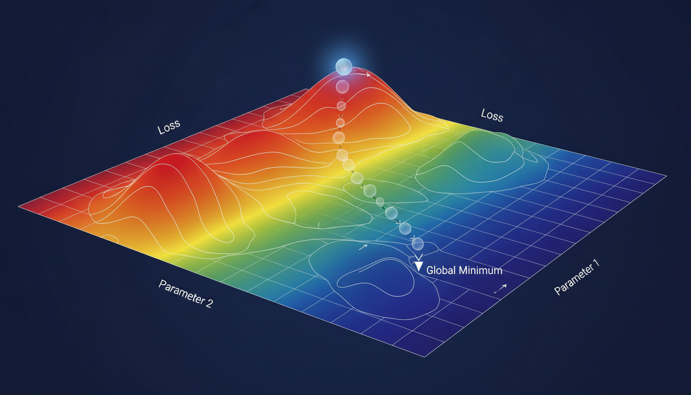Gradient descent on loss landscape