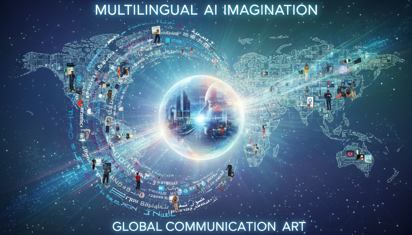 Multilingual text converging into AI image generation
