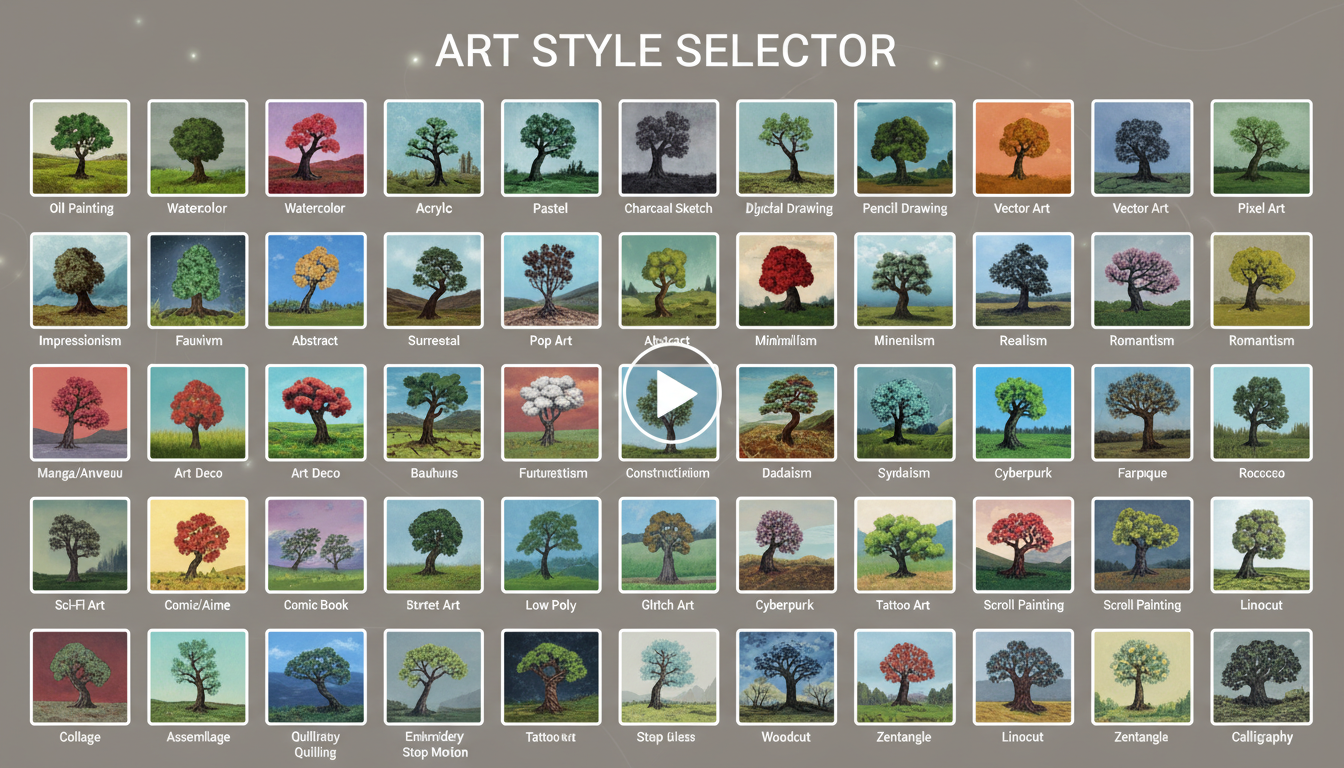 Multiple art style options grid