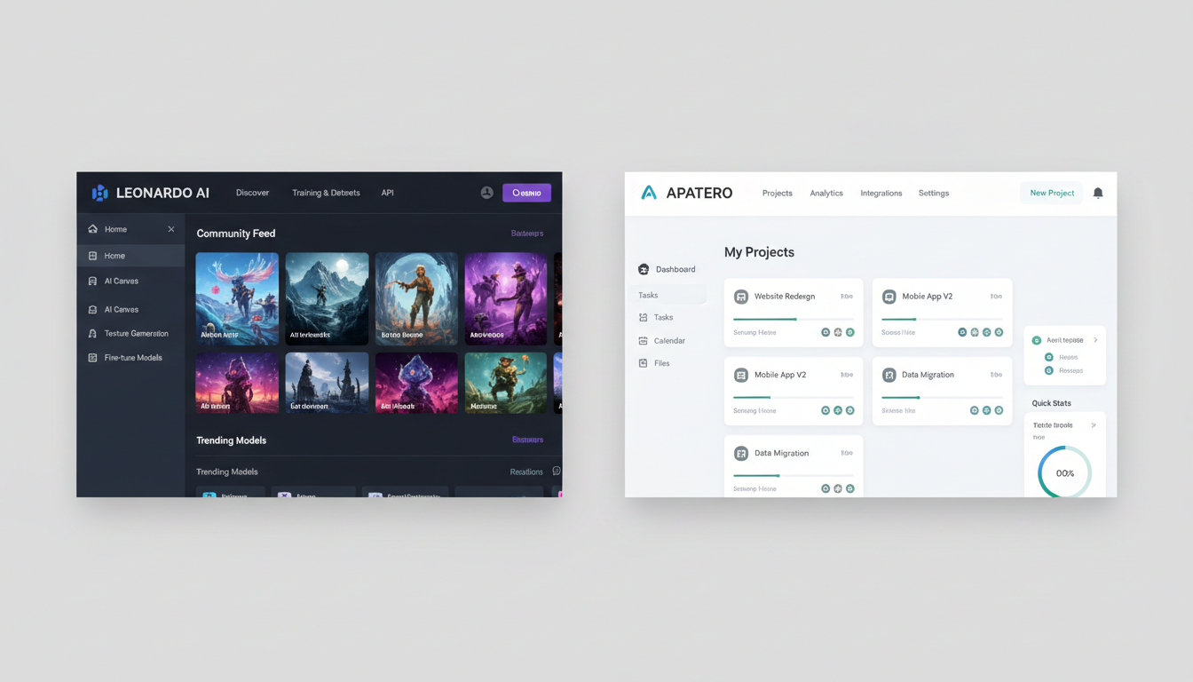 Interface comparison between Leonardo AI and Apatero