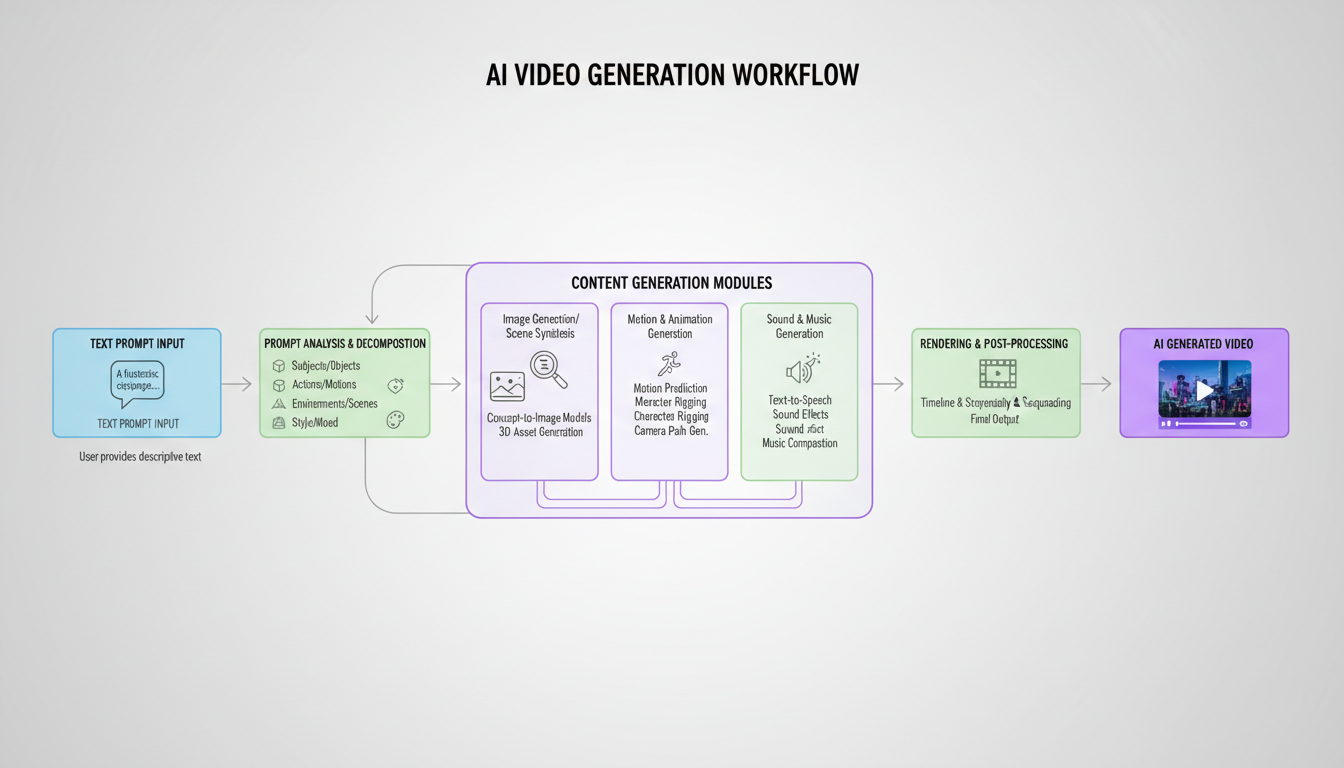 Workflow from text prompt to AI generated video