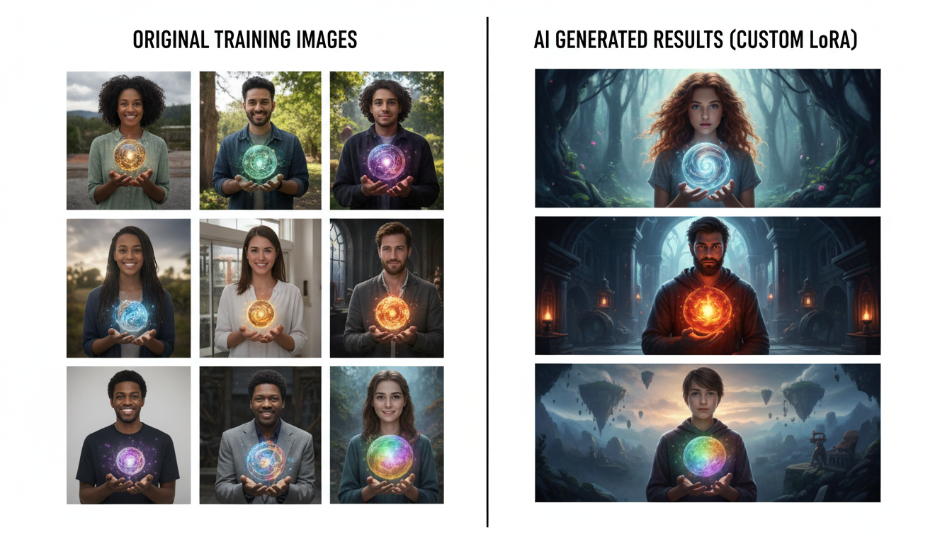 Before and after showing training images and generated results