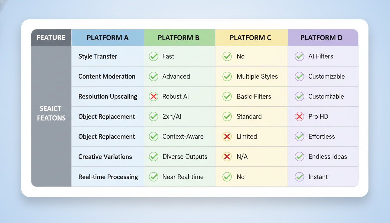 Platform comparison chart for image-to-image features