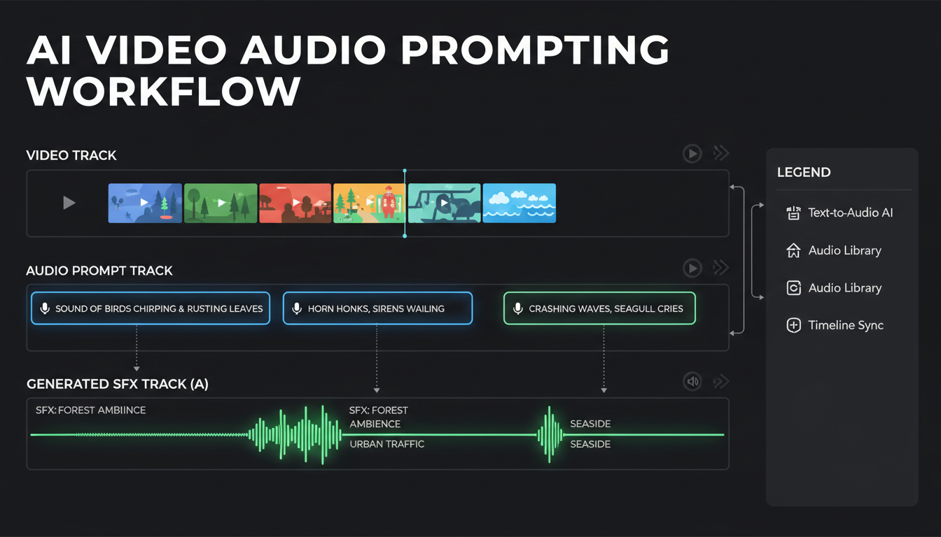 Sound effect placement workflow in AI video timeline