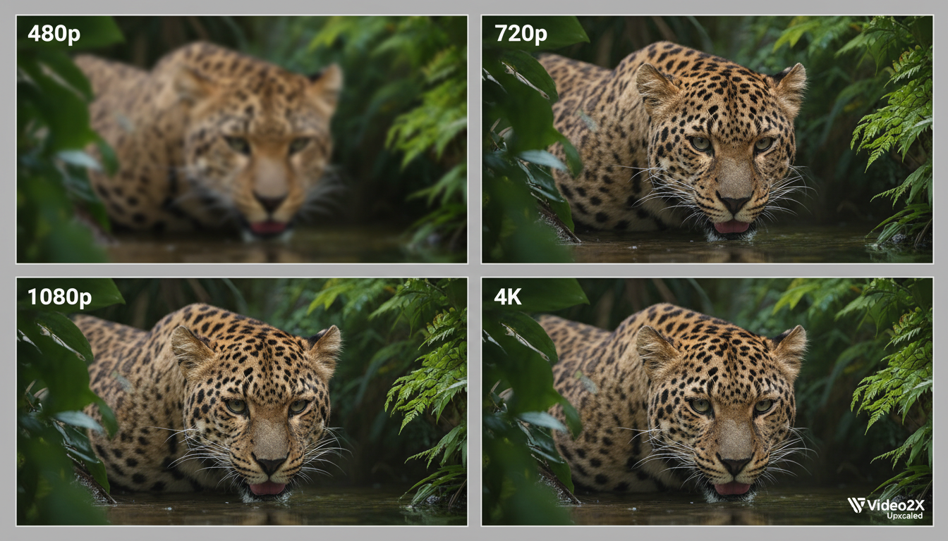 Video2X upscaling comparison showing quality differences