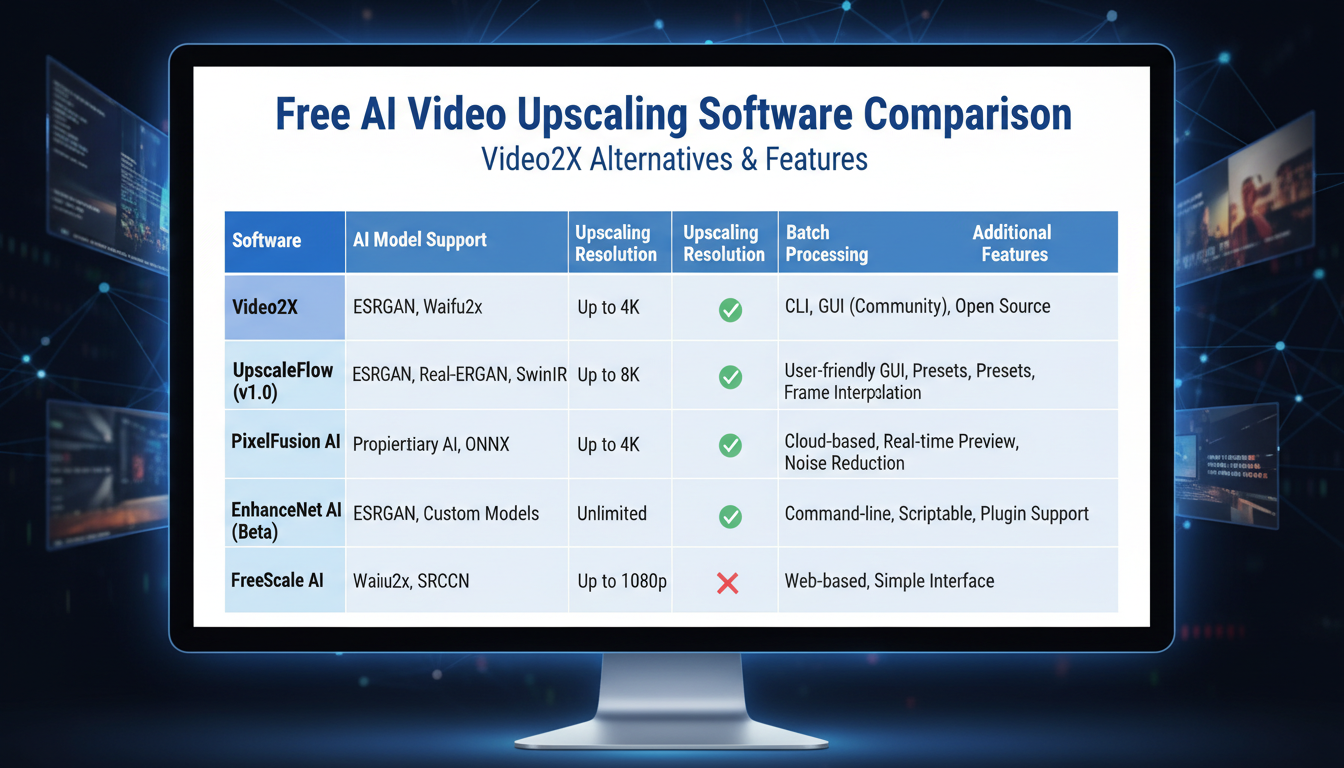 Free AI video upscaling software comparison